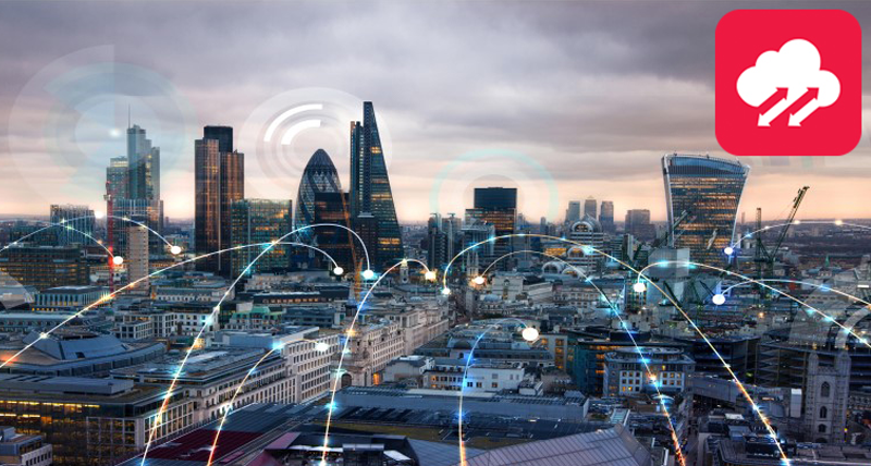 Une grande ville connectée grâce à la connectivité Cloud avec le logo Leica ConX.